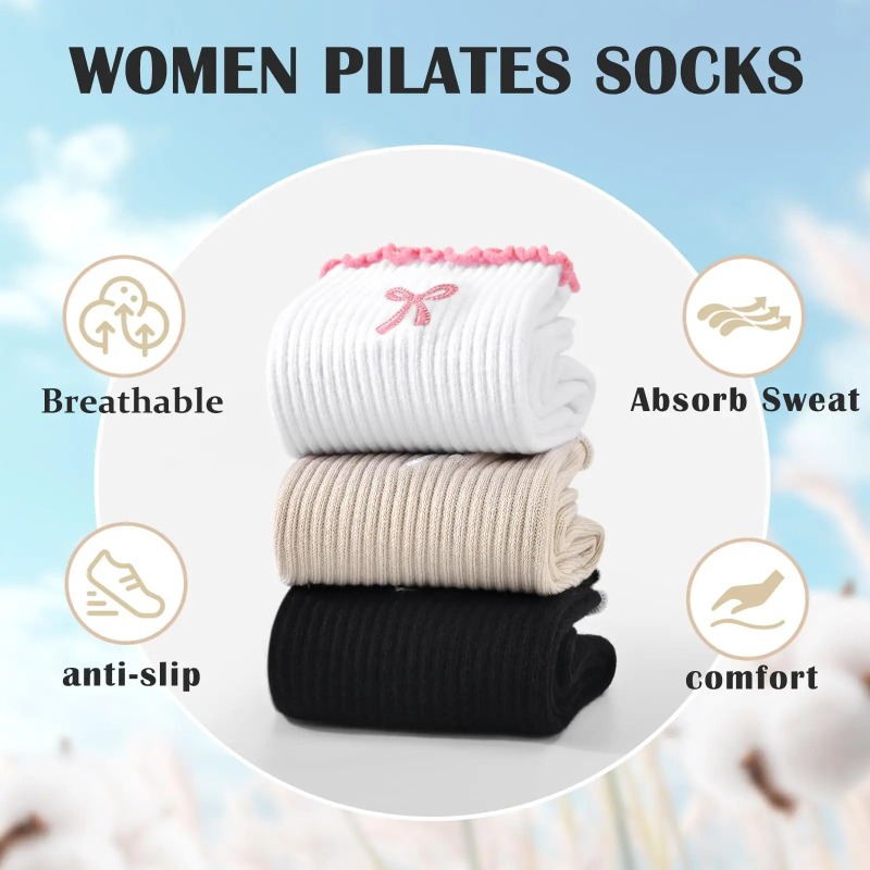 Yoga & Fitness With Denise - Profesyonel Yoga Çorapları, Pamuklu Kayışlı Silikon