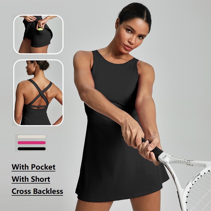 Yoga Fitness Dress - Kadınlar için Çapraz Sırtı Açık Tenis