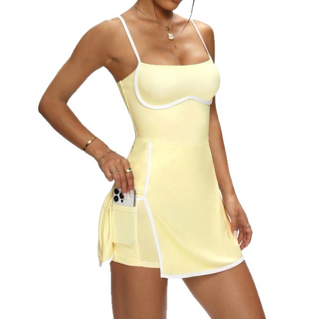 Yoga Fitness Dress - Kadın Yazlık Renk Bloklu Spagetti Askılı
